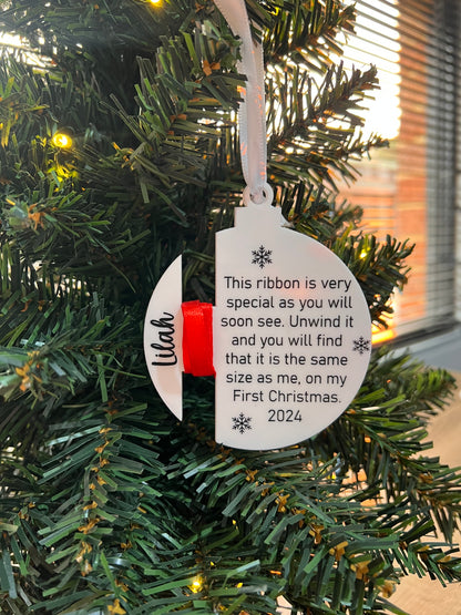 First Christmas Ribbon Ornament - 'Same Size As Me'