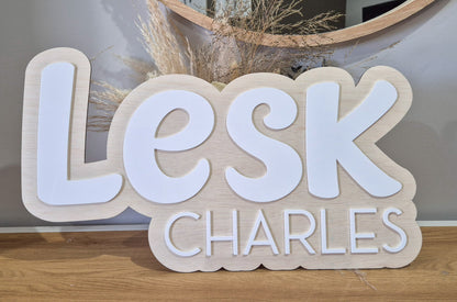 Double Layer Wall Name Plaque with middle name